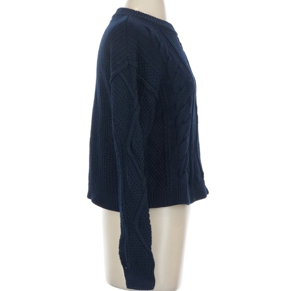QUINCE 100% Organic Cotton Cropped Cable Knit navy Blue Sweater Small - Picture 3 of 8